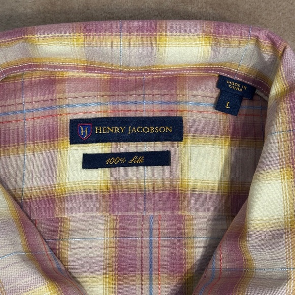 New Henry Jacobson, size L, 100% silk short sleeve shirt, 1-piece collar - Picture 3 of 4